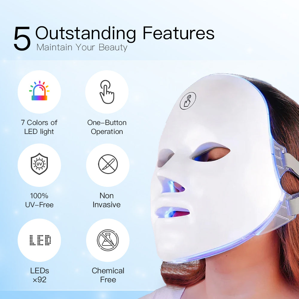 7 Colors LED Facial Mask Light Therapy at Home Rejuvenation Facial Ski ...